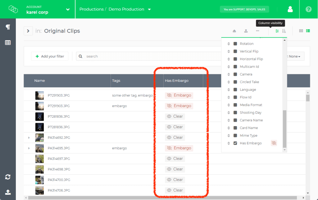 Limecraft screenshot illustrating the concept of a configurable status. Configurable statuses are essential to ensure flexible processing of media items.